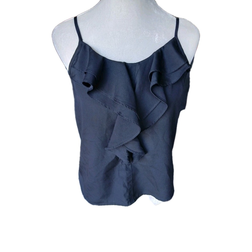 Vintage Forever 21 Black Spag. Strap Band Hem Ruffle Detail Tank Top New Sz S